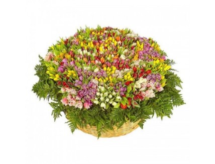 Заказать букет - Цветы в корзине «Корзина 1001 тюльпан» с доставкой по Первоуральску в интернет магазине - FLOVERMIXC.RU | по выгодной цене