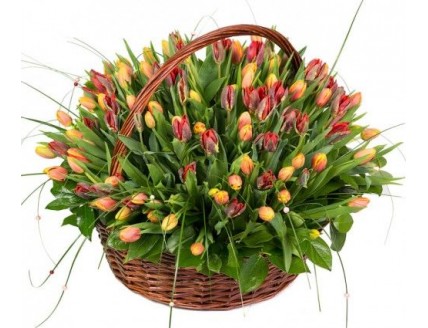 Заказать букет - Цветы в корзине «Корзина из 151 тюльпана» с доставкой по Первоуральску в интернет магазине - FLOVERMIXC.RU | по выгодной цене